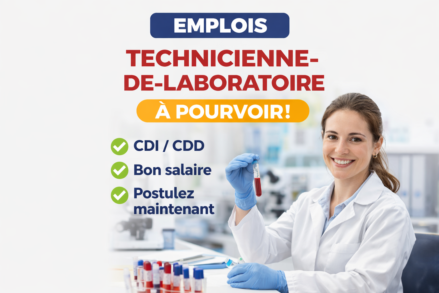 Technicienne-de-laboratoire 2 Offre d'emploi pour technicienne de laboratoire