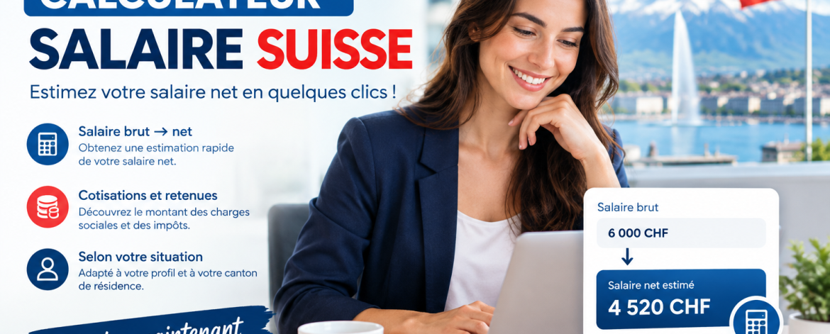 Utilisez notre calculateur de salaire Suisse pour estimer rapidement votre salaire net à partir de votre salaire brut. Découvrez le montant des cotisations, retenues et déductions selon votre situation et obtenez une estimation claire de votre rémunération en Suisse.
